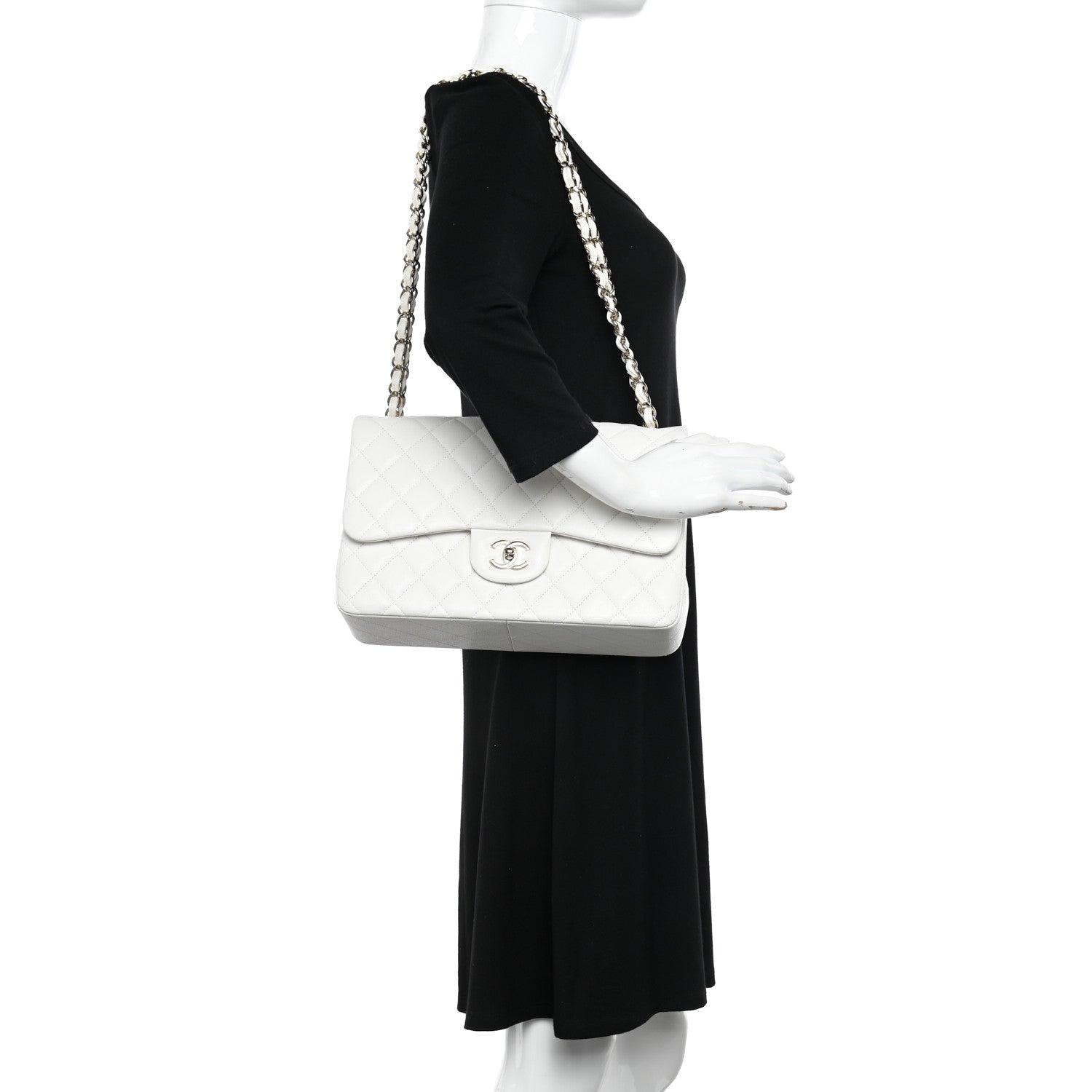 Chanel Caviar Quilted Jumbo Double Flap White 3 of 12