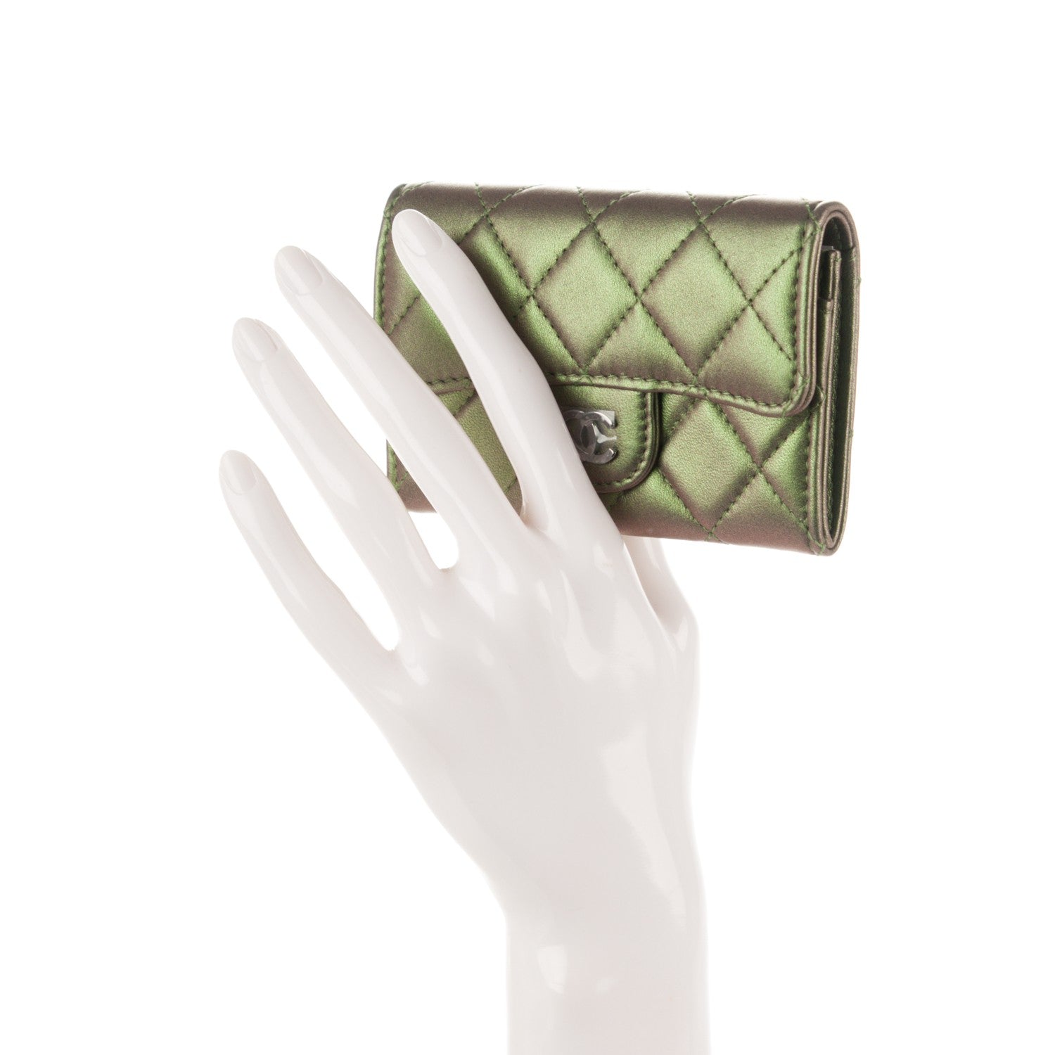 Chanel Metallic Lambskin Quilted Card Holder Green 2 of 8
