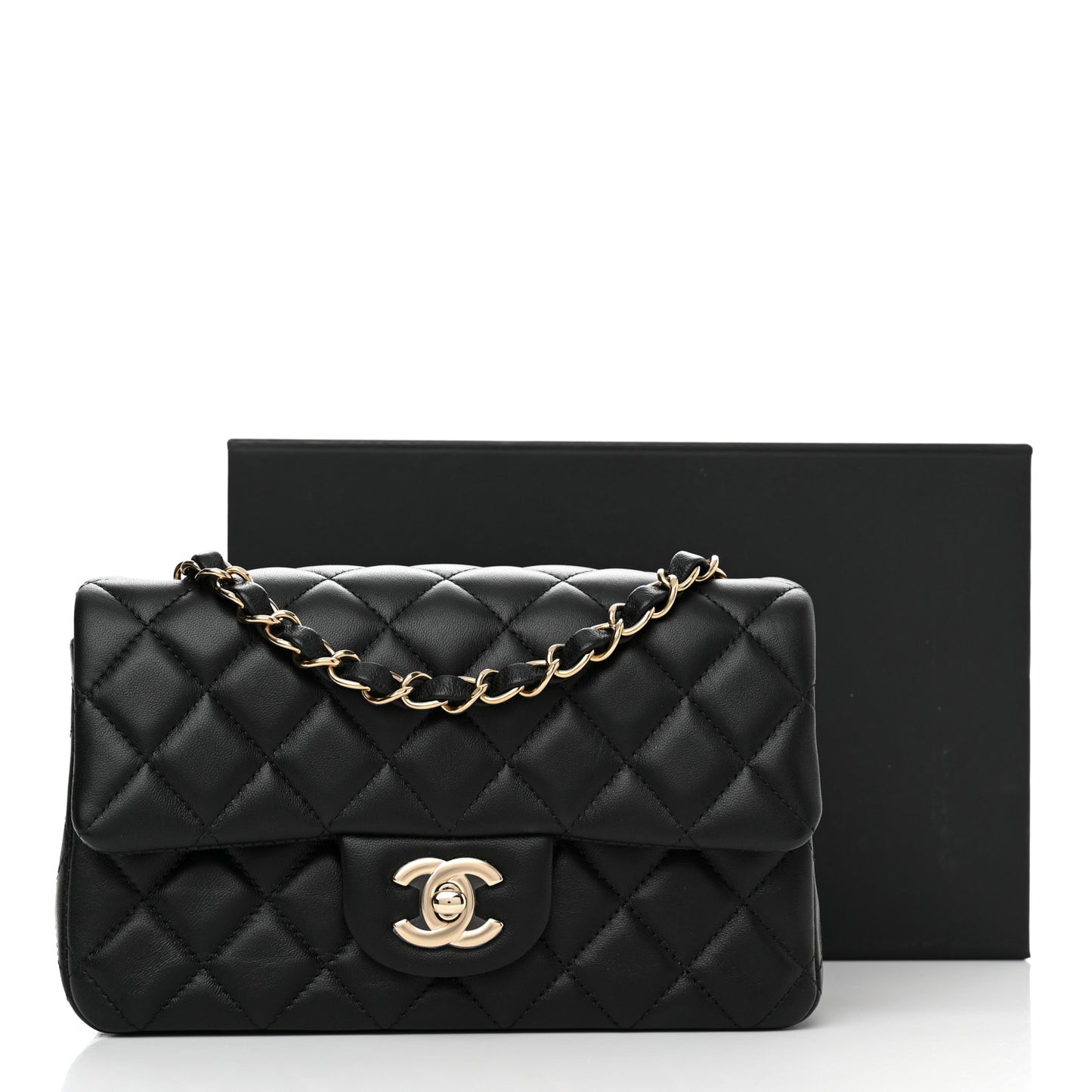 Lambskin Quilted Mini Rectangular Flap Black