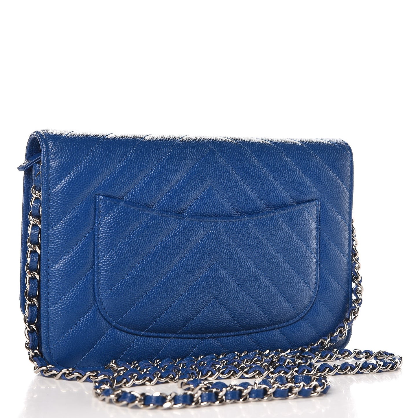 Caviar Chevron Quilted Wallet On Chain WOC Bright Blue