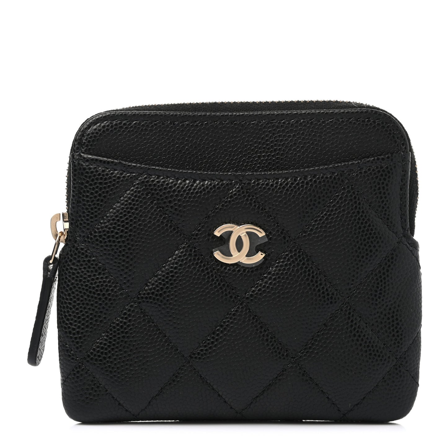 Caviar Quilted Zip Card Holder Wallet Black