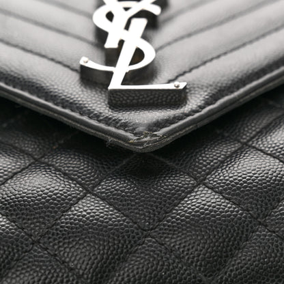 Saint Laurent Grain De Poudre Textured Mixed Matelasse Triquilt Medium Monogram Satchel Black 11 of 14