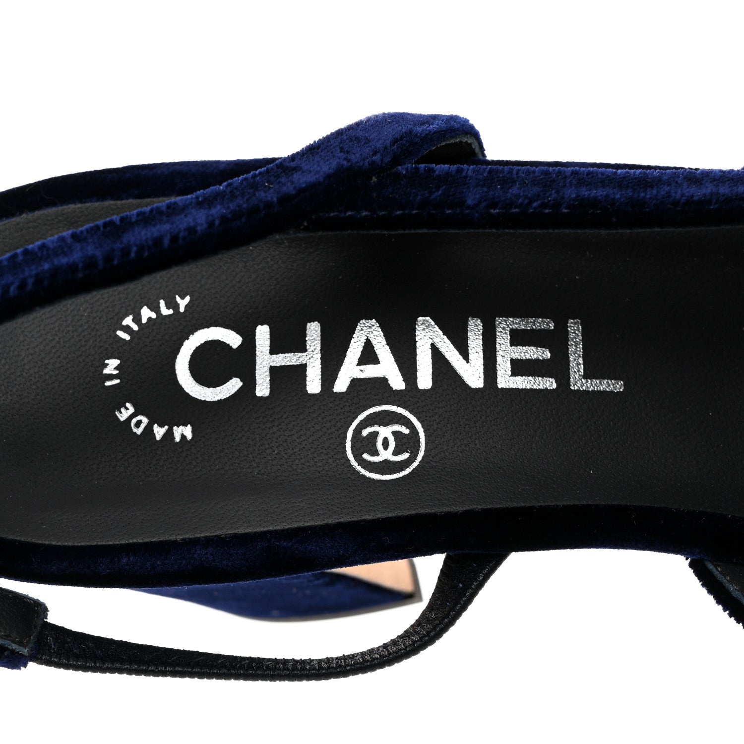 Chanel Velour Grosgrain Cap Toe CC Slingback Pumps 37.5 Blue Black 6 of 10