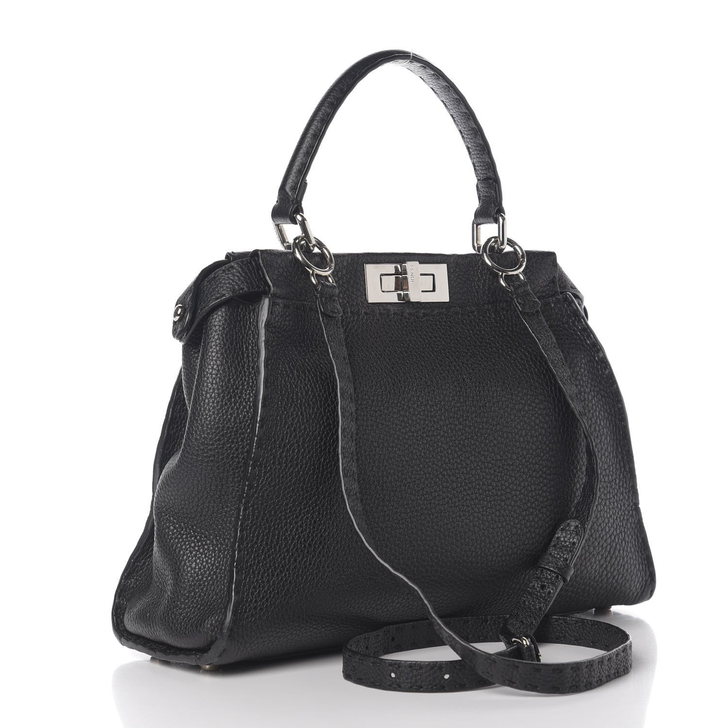 Fendi Cuoio Romano Selleria Bi-Color Medium Peekaboo Iconic Satchel Black Mou 2 of 8