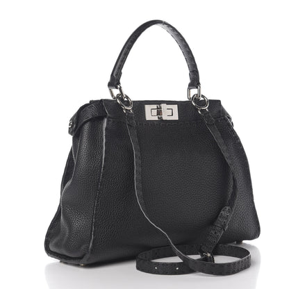 Fendi Cuoio Romano Selleria Bi-Color Medium Peekaboo Iconic Satchel Black Mou 2 of 8