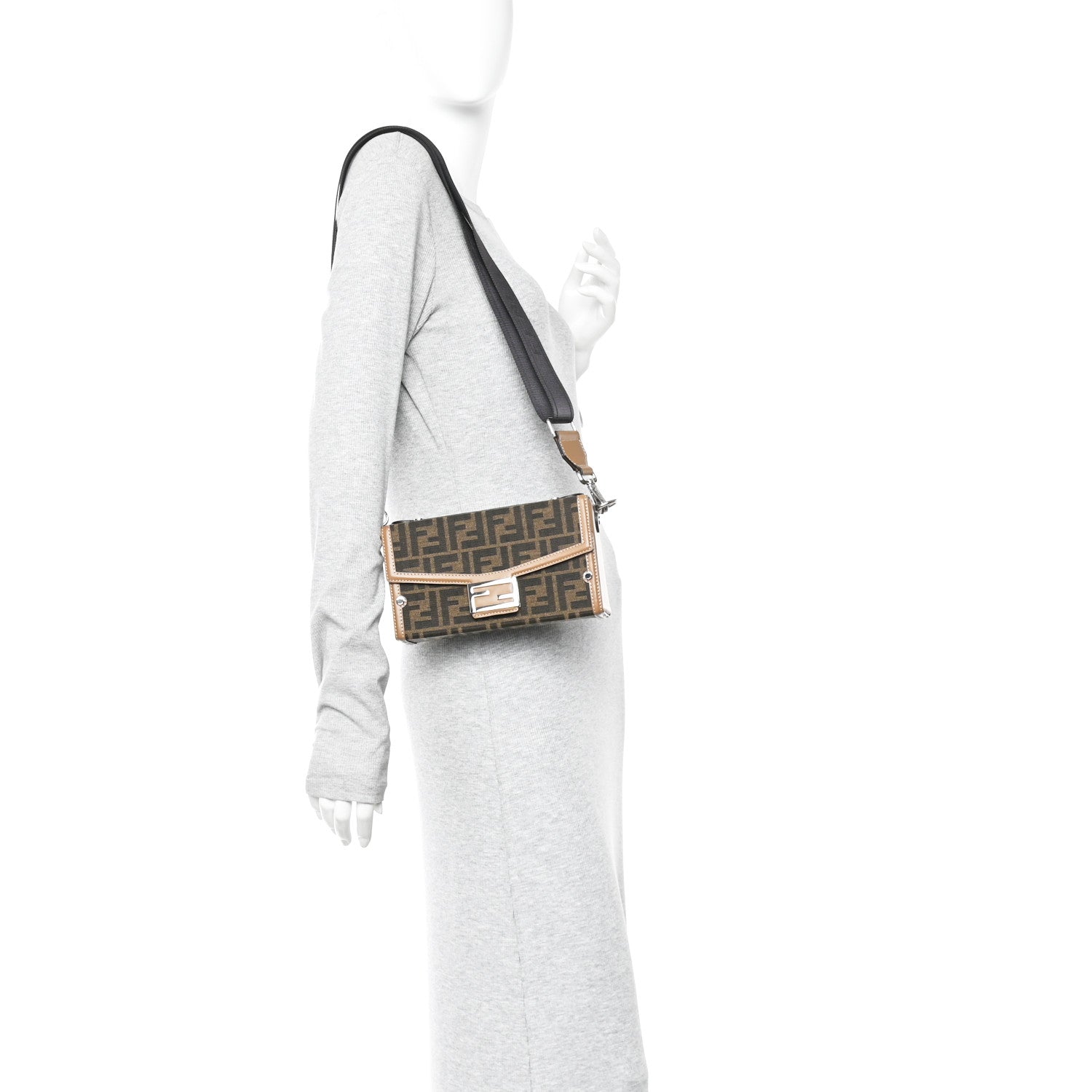 Fendi Recycled Fabric Jacquard Vitello King FF 1974 Baguette Soft Trunk Tobacco Moro Sand 2 of 12