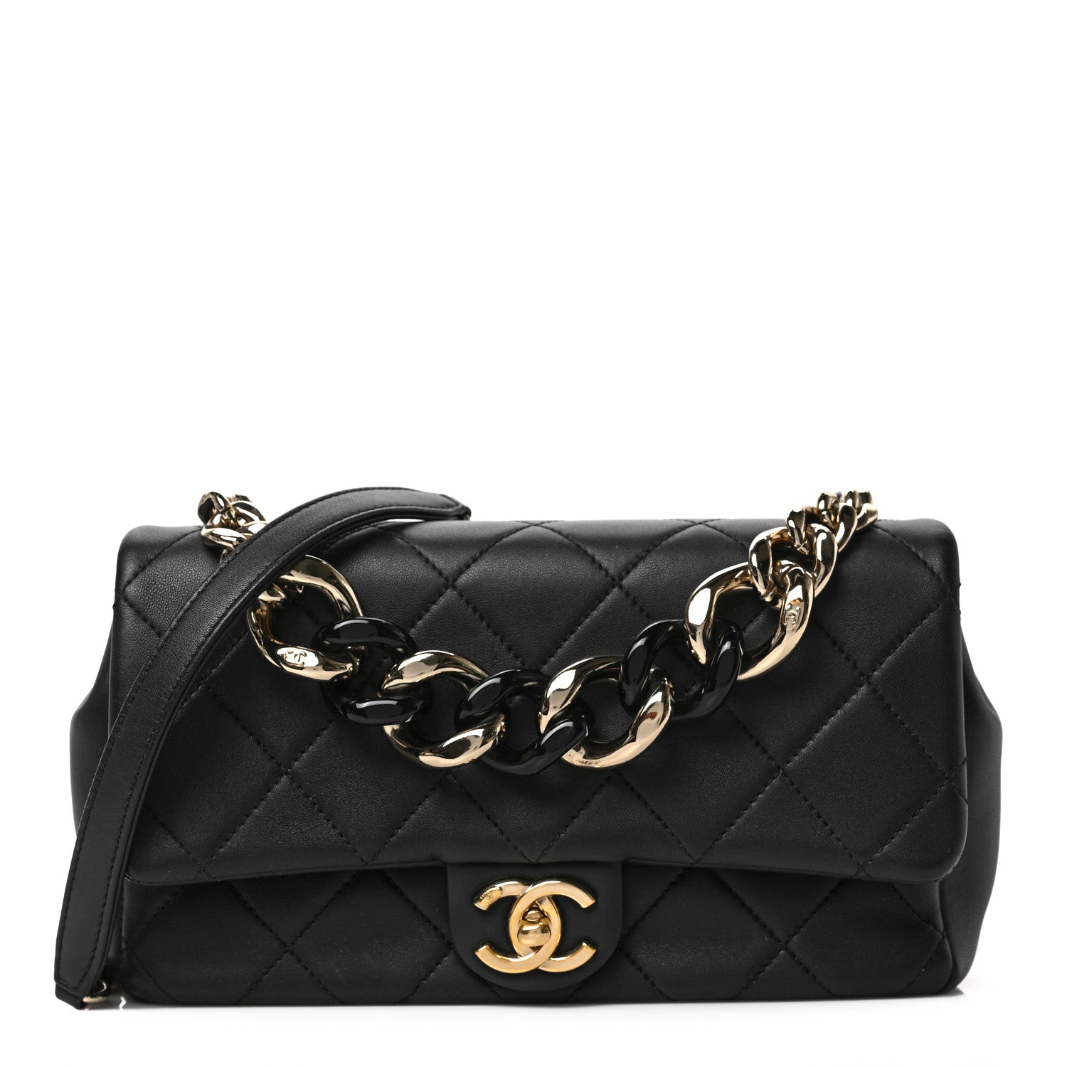 Chanel Lambskin Quilted Resin Bi-Color Chain Flap Bag Black 1 of 7