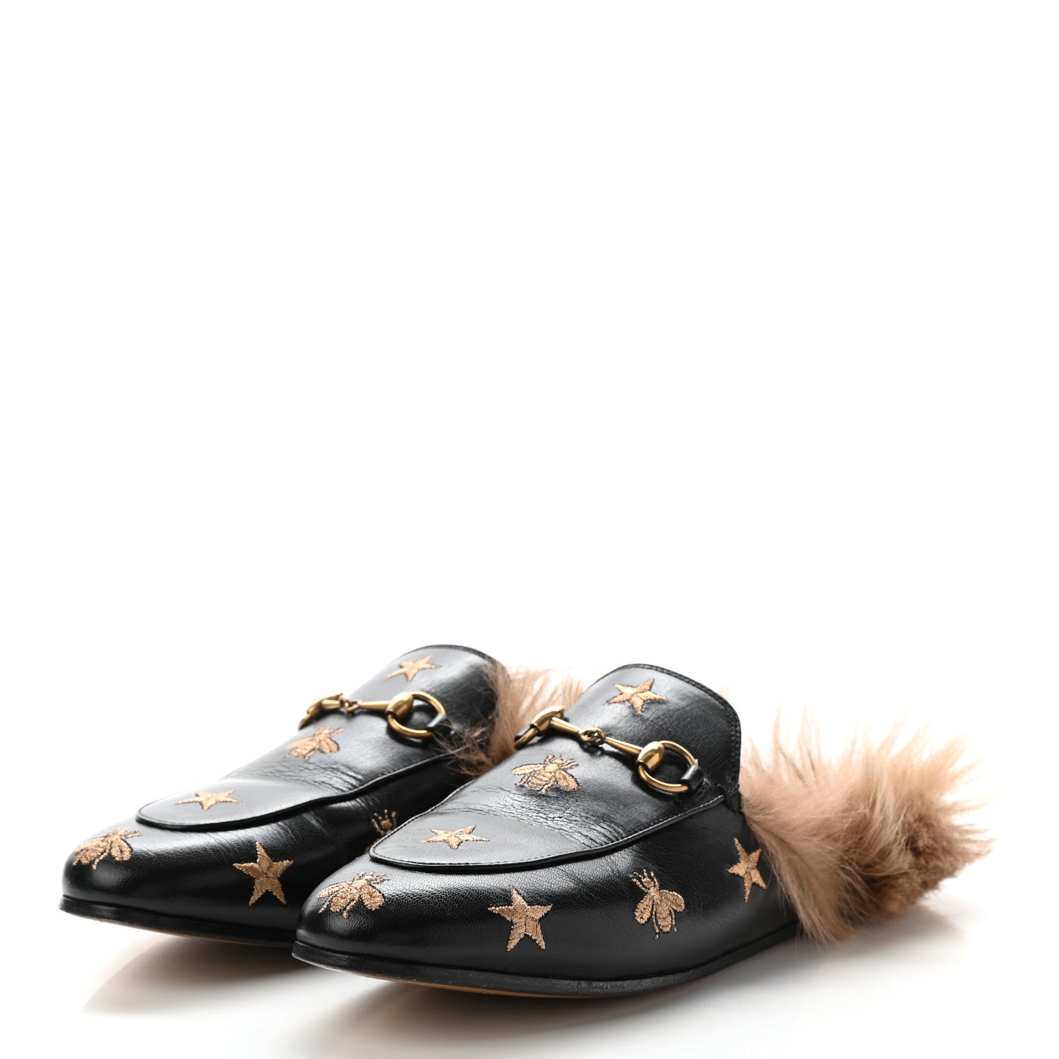Gucci Goatskin Fur Bee Star Embroidered Womens Princetown Slippers 38.5 Black 3 of 10