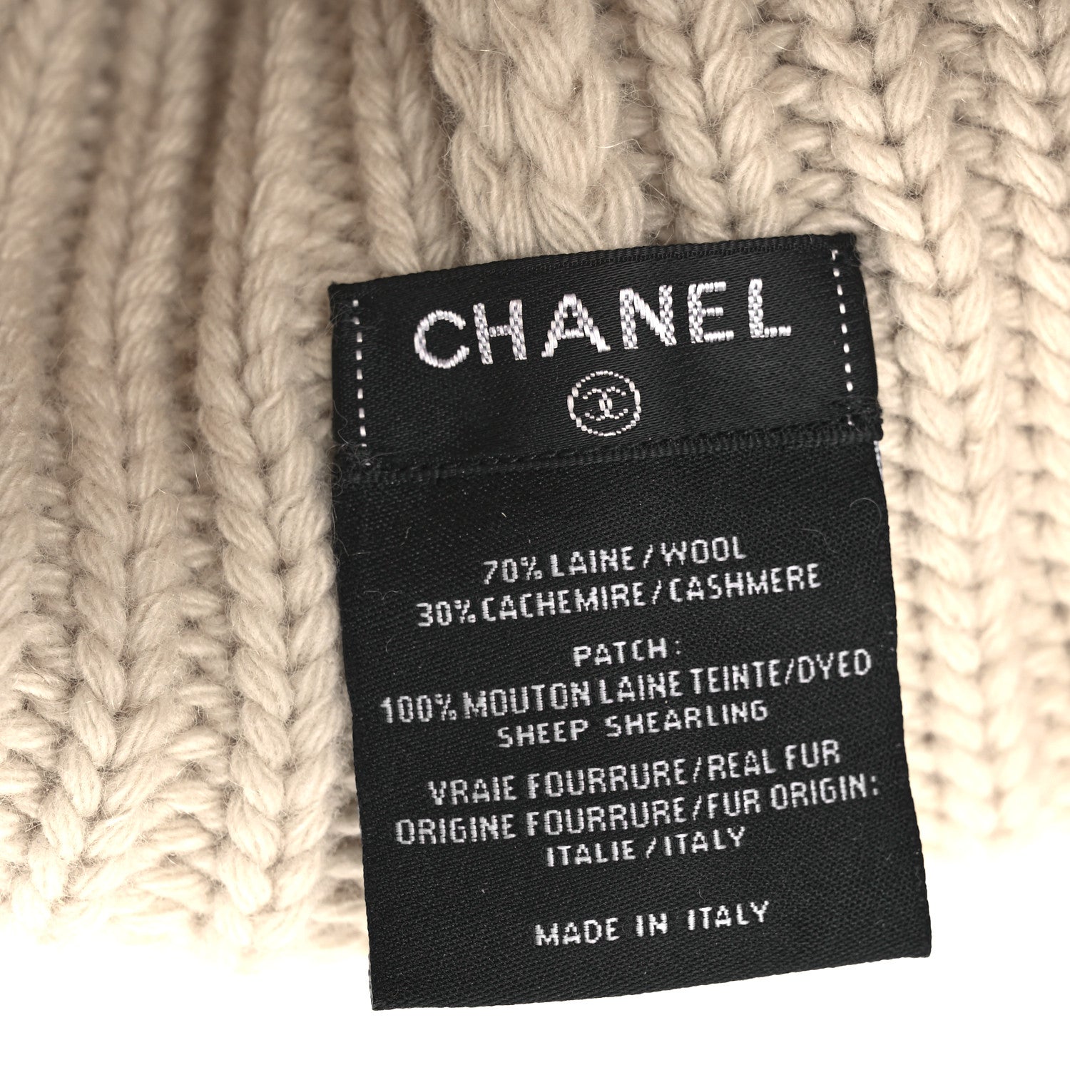 Chanel Wool Cashmere CC Beanie Hat White 5 of 6