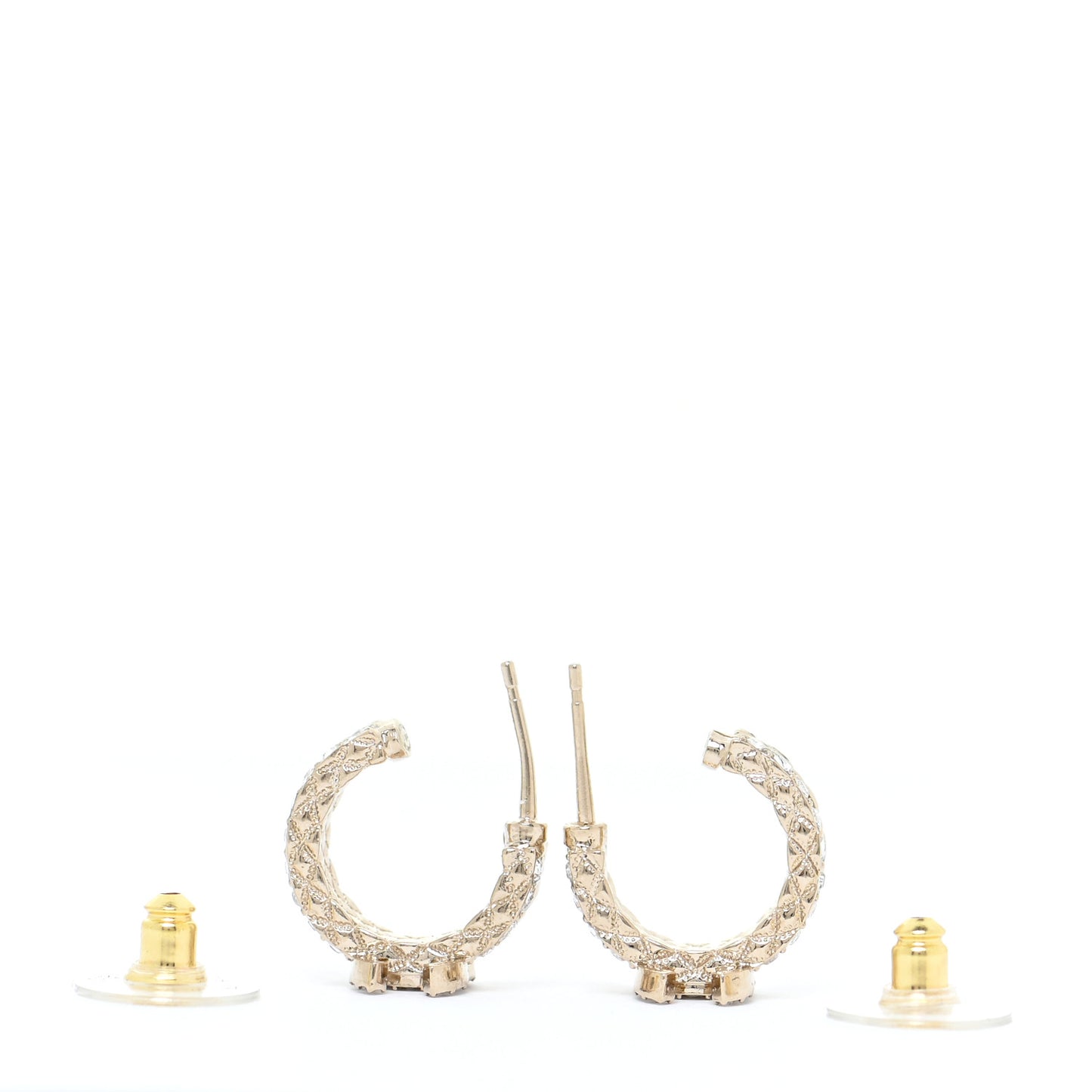 Metal Crystal Quilted CC Hoop Earrings Gold