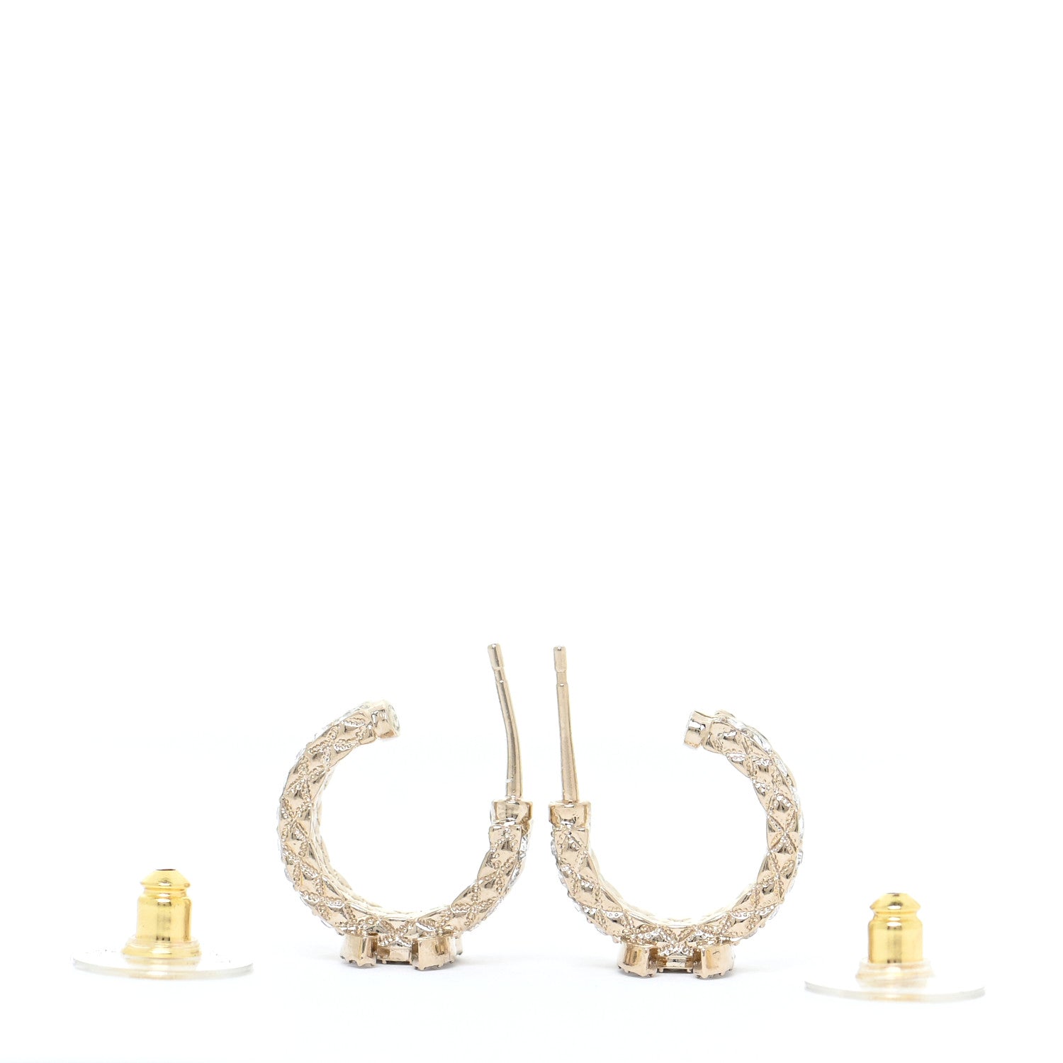 Chanel Metal Crystal Quilted CC Hoop Earrings Gold 3 of 6