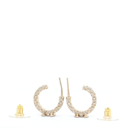 Chanel Metal Crystal Quilted CC Hoop Earrings Gold 3 of 6
