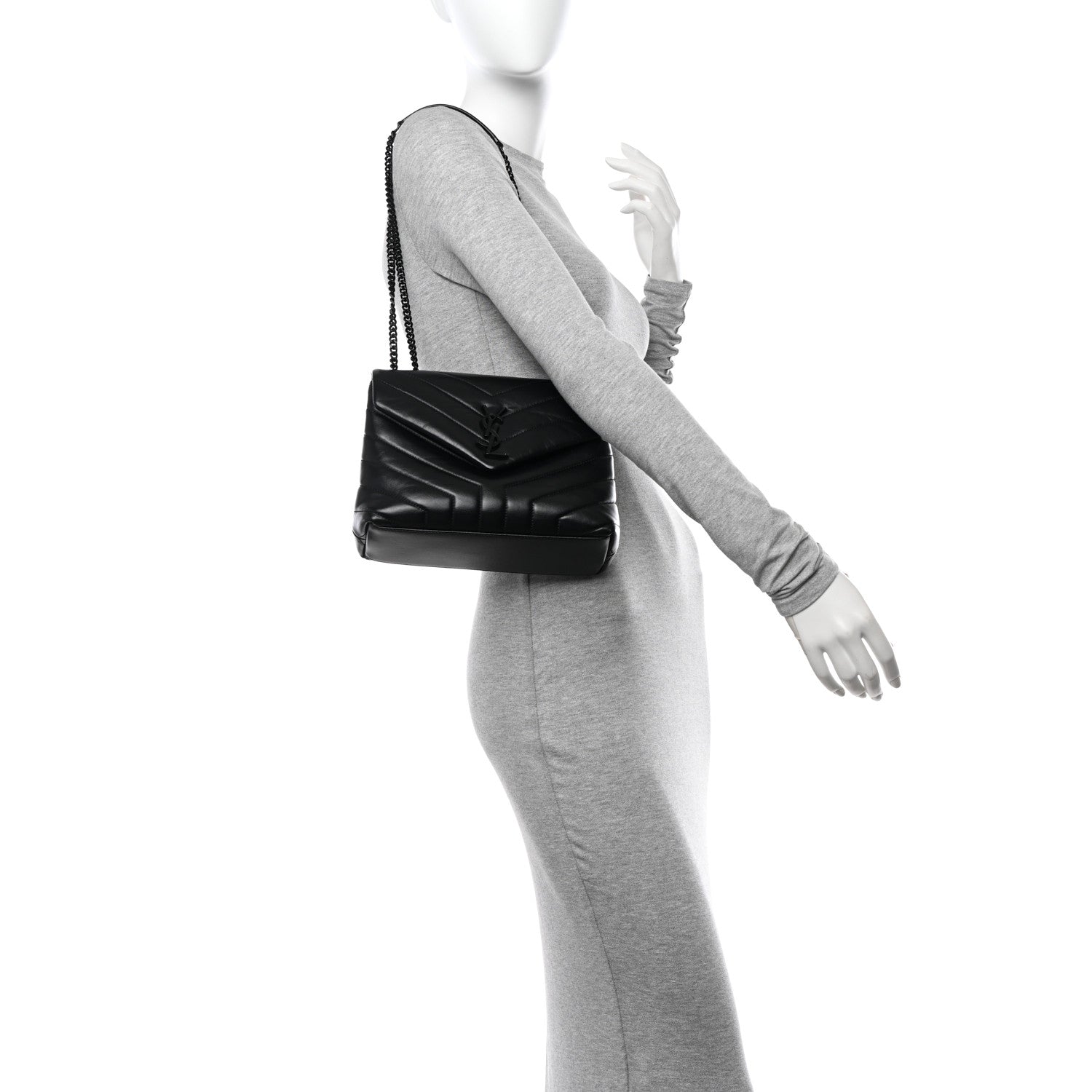 Saint Laurent Calfskin Y Quilted Monogram Monochrome Small Loulou Chain Satchel Black 2 of 12