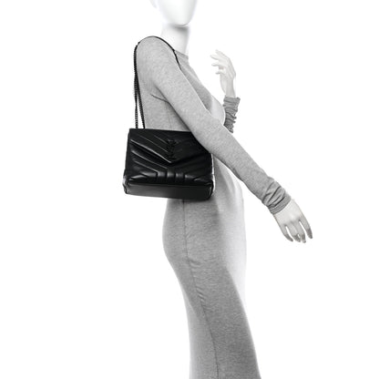 Saint Laurent Calfskin Y Quilted Monogram Monochrome Small Loulou Chain Satchel Black 2 of 12