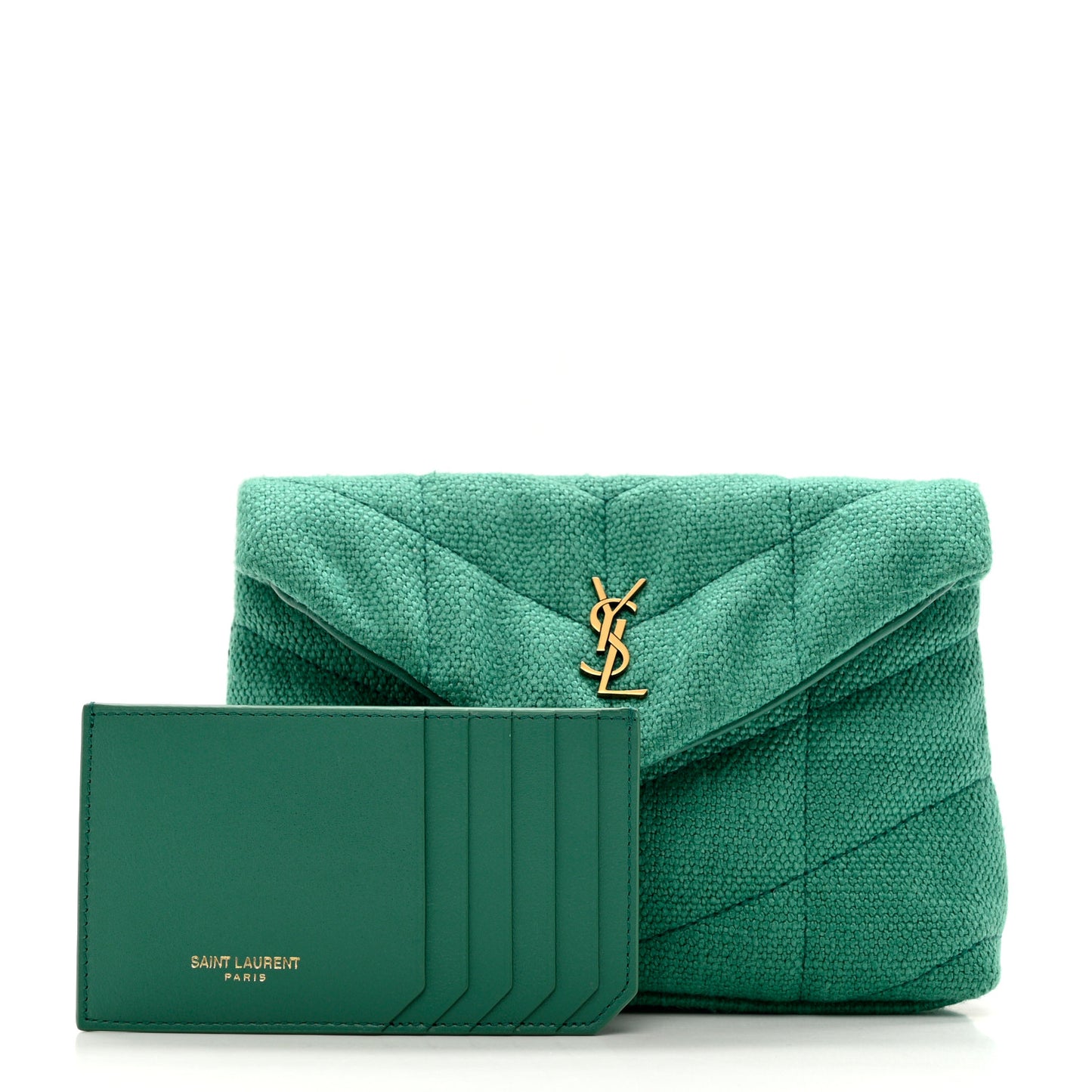 Canvas Quilted Loulou Puffer Monogram Pouch Clutch Green