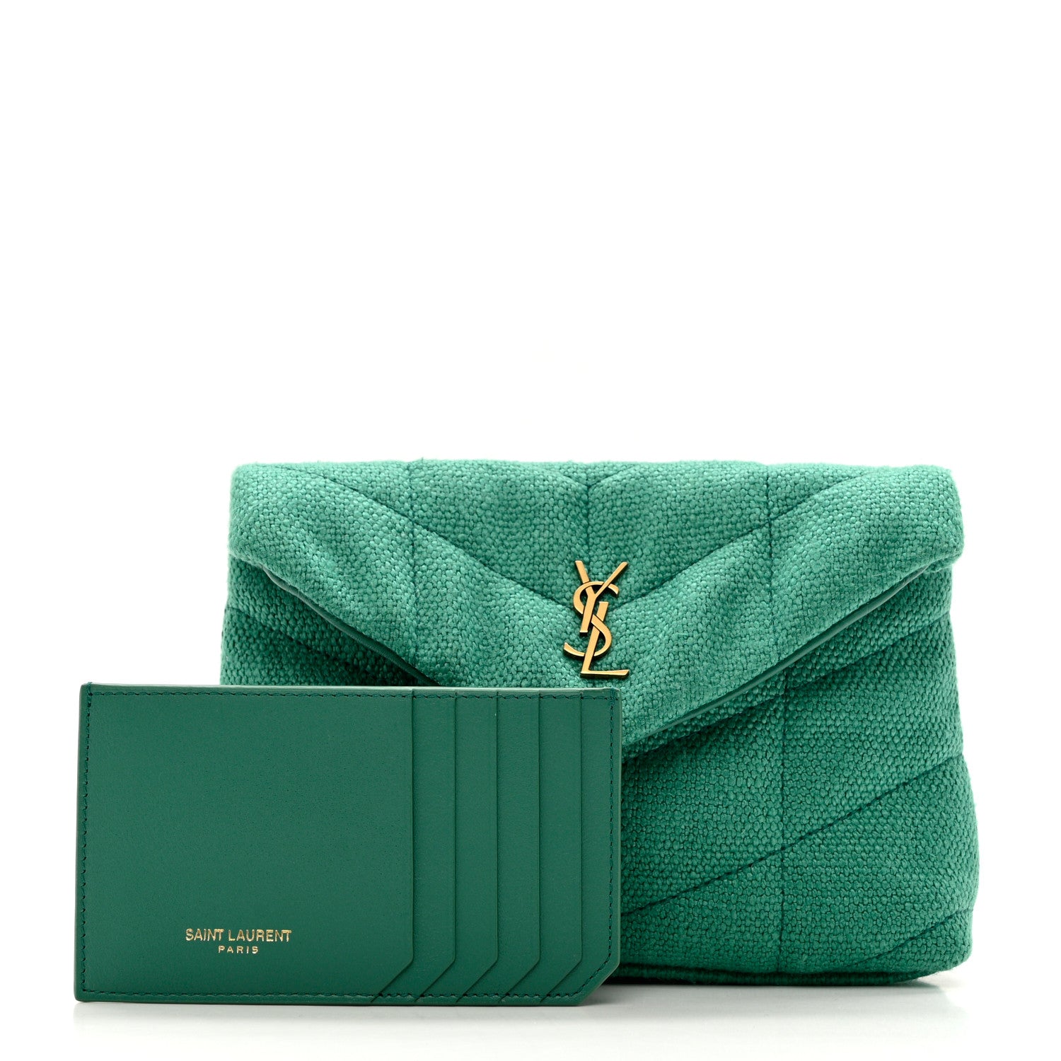 Saint Laurent Canvas Quilted Loulou Puffer Monogram Pouch Clutch Green 3 of 9