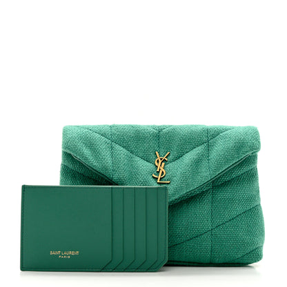 Saint Laurent Canvas Quilted Loulou Puffer Monogram Pouch Clutch Green 3 of 9