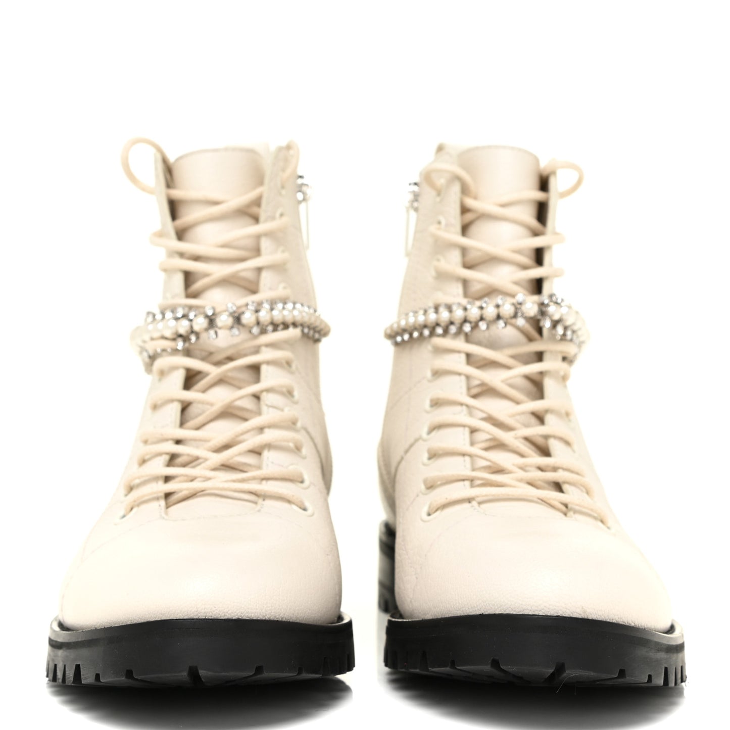 Goatskin Pearl Embellished Cruz Combat Boots 39.5 White