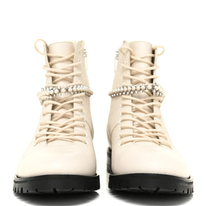 Jimmy Choo Goatskin Pearl Embellished Cruz Combat Boots 39.5 White 2 of 12