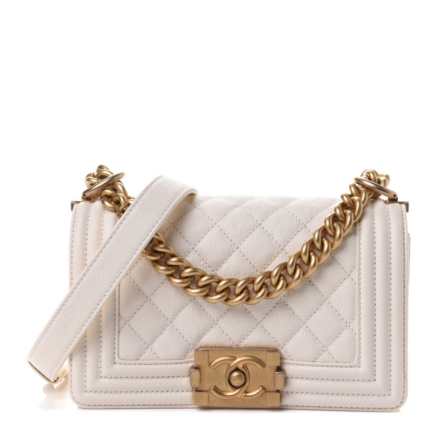 Caviar Quilted Small Boy Flap White