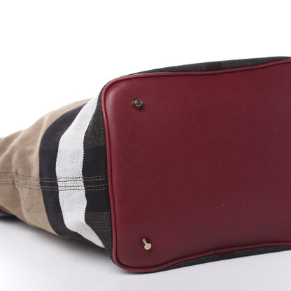 Burberry Grainy Calfskin Canvas Mega Check Medium Ashby Tassel Hobo Burgundy Red 12 of 13