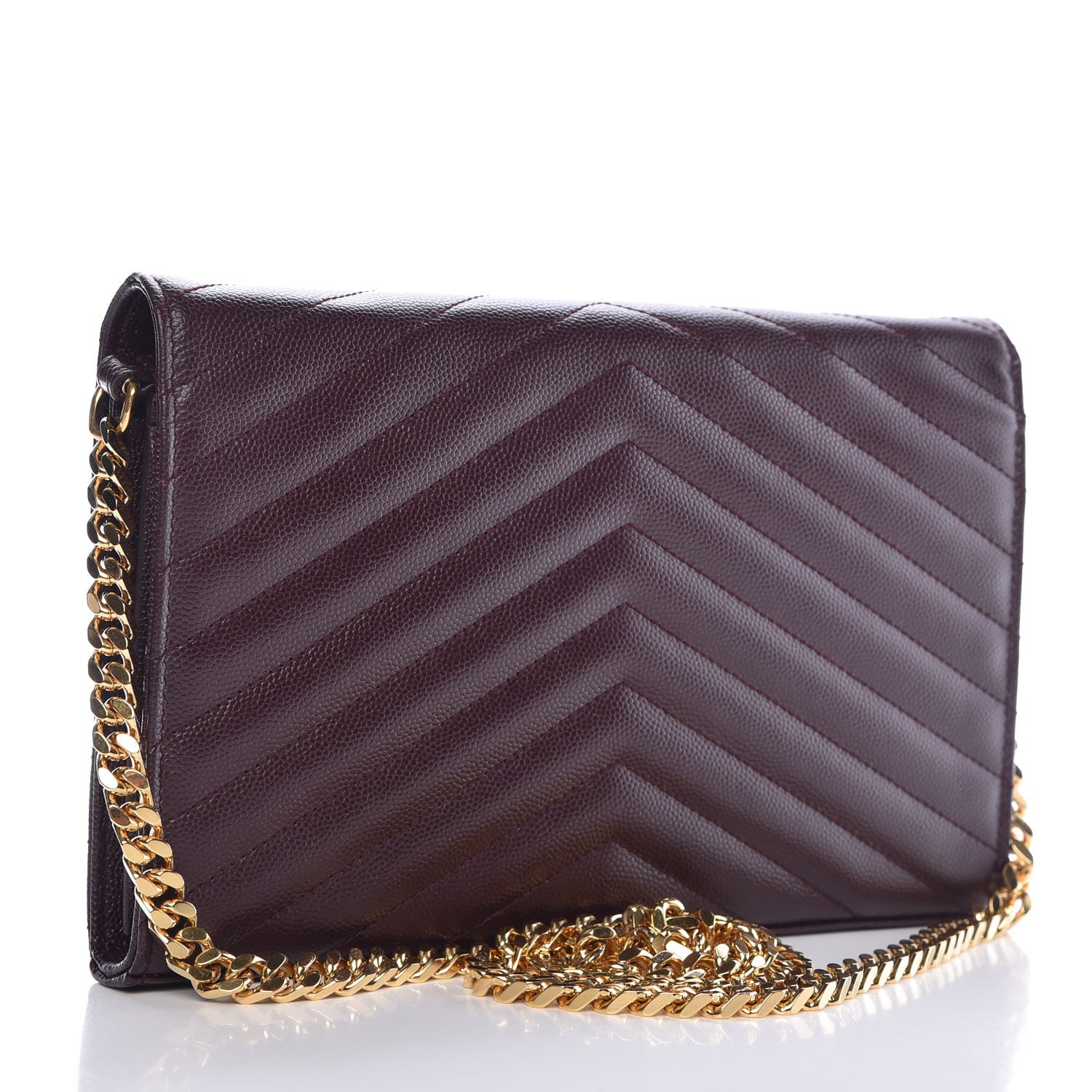 Saint Laurent Grain De Poudre Matelasse Chevron Monogram Chain Wallet Amarena 3 of 9