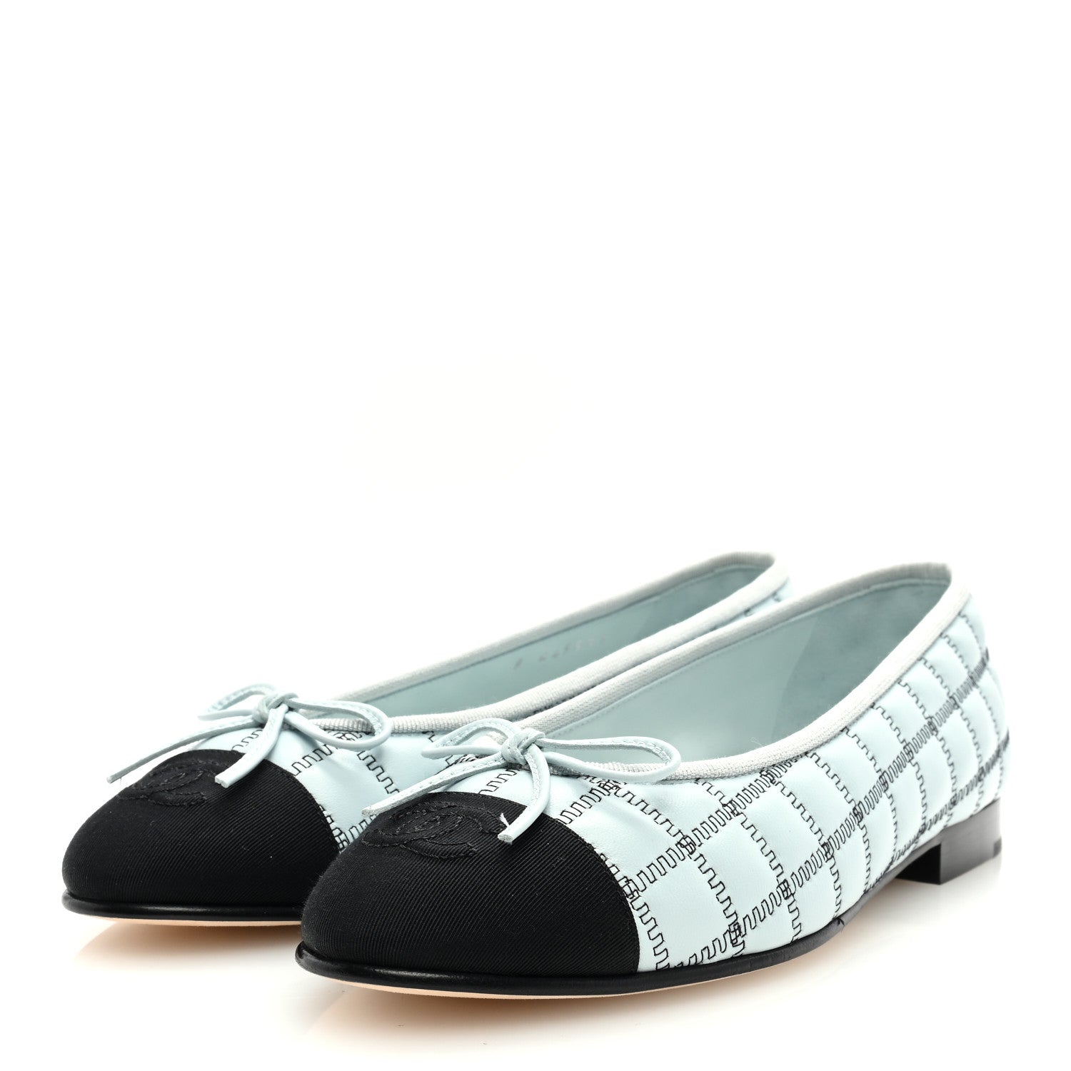 Chanel Lambskin Embroidered Grosgrain Cap Toe CC Ballerina Flats 37 Light Blue Black 2 of 9