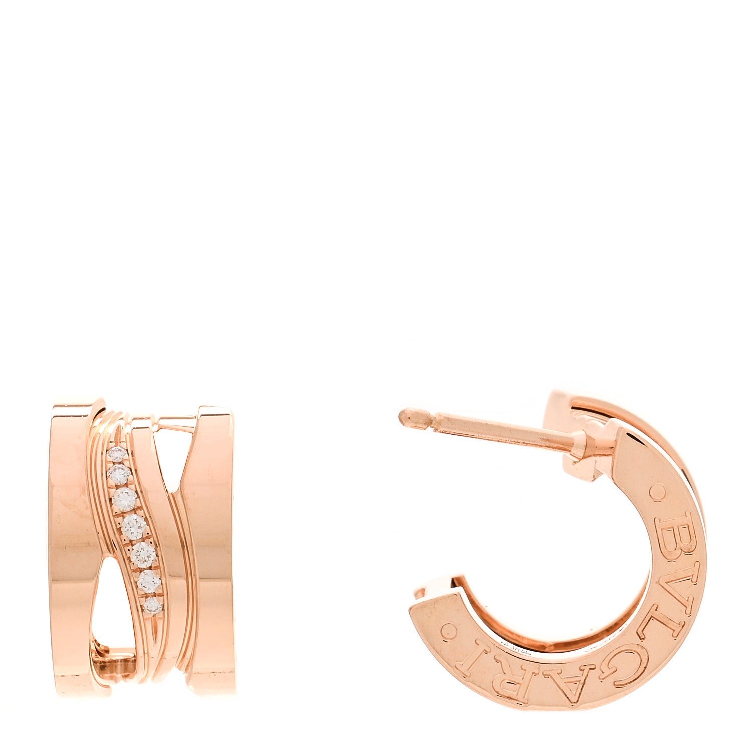 Bulgari 18K Rose Gold Diamond B.Zero1 Legend Hoop Earrings 1 of 7