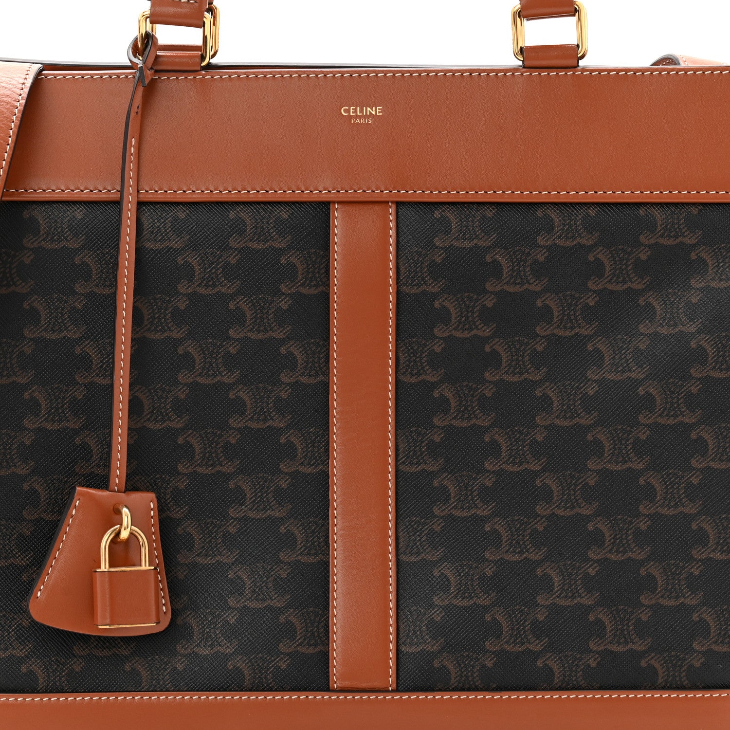 Celine Triomphe Canvas Calfskin Cabas De France Handbag Tan 8 of 12
