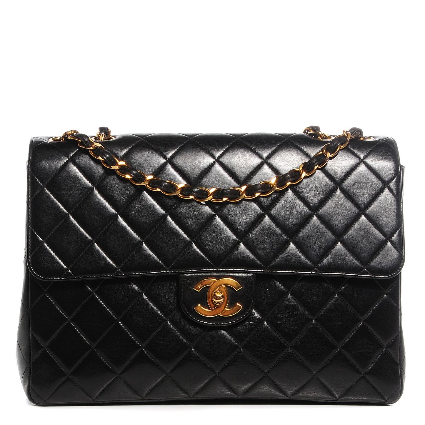 Lambskin Quilted XL Jumbo Single Flap Black