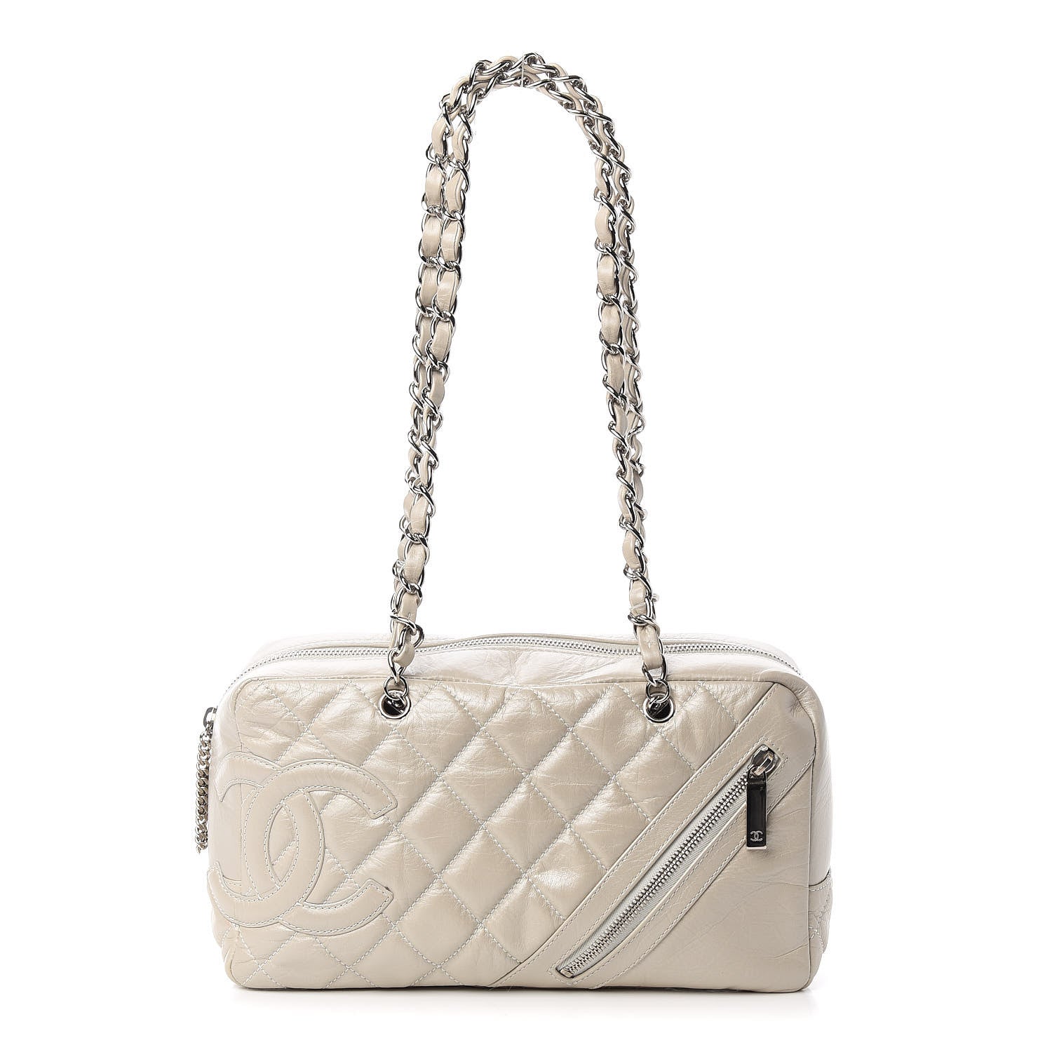 Chanel Aged Calfskin Quilted Cotton Club Bowler Pearl 1 of 9