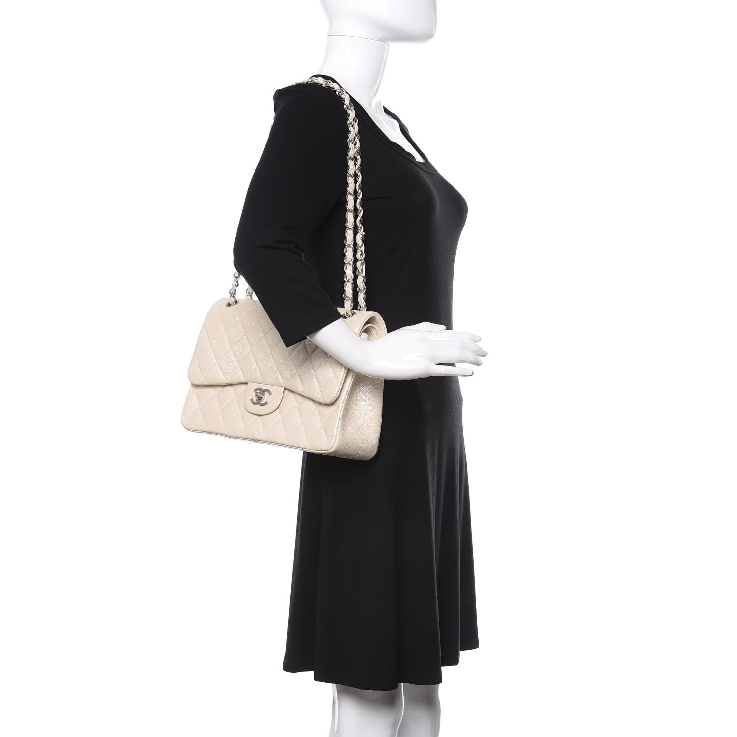 Chanel Pearly Caviar Quilted Jumbo Double Flap Dark White 2 of 13