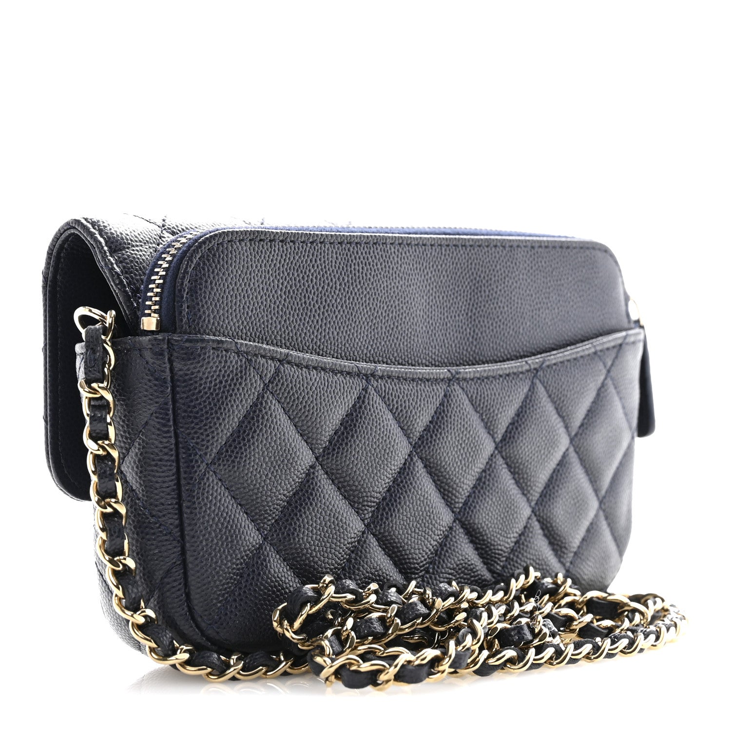 Chanel Caviar Quilted Flap Phone Holder With Chain Navy 3 of 13