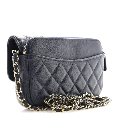 Chanel Caviar Quilted Flap Phone Holder With Chain Navy 3 of 13
