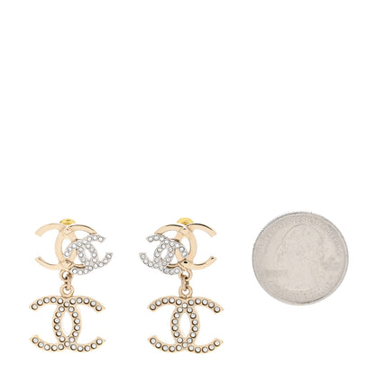 Chanel Crystal Pearl Double CC Drop Earrings Gold Silver 2 of 5