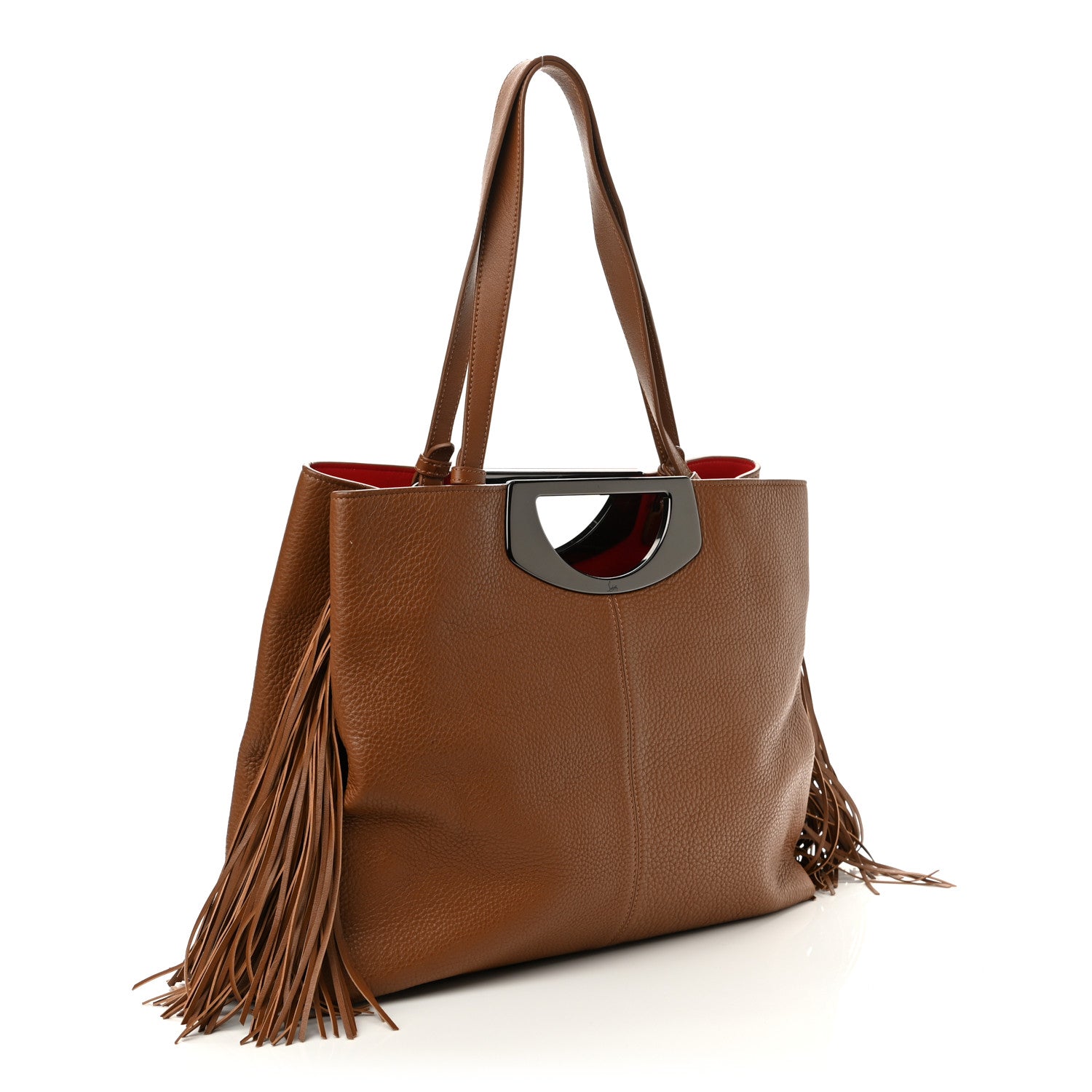 Christian Louboutin Grained Calfskin Passage Fringe Shopping Tote Brown 3 of 10