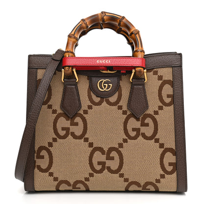 Gucci Monogram Jumbo GG Textured Dollar Calfskin Small Diana Tote Bag Camel Ebony New Acero Pomegranate Red 1 of 17