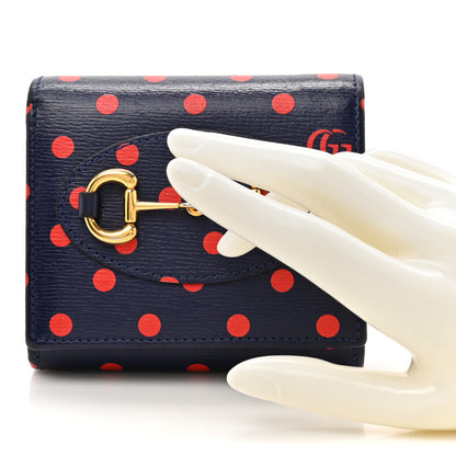 Gucci Shangai Calfskin Polka Dot Horsebit 1955 Flap Card Case Wallet Blue Orange Sailor Blue 2 of 8