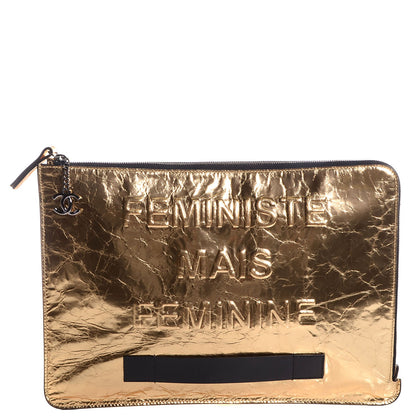 Chanel Metallic Lambskin Large Feministe Maize Feminine Pouch Clutch Gold 1 of 8
