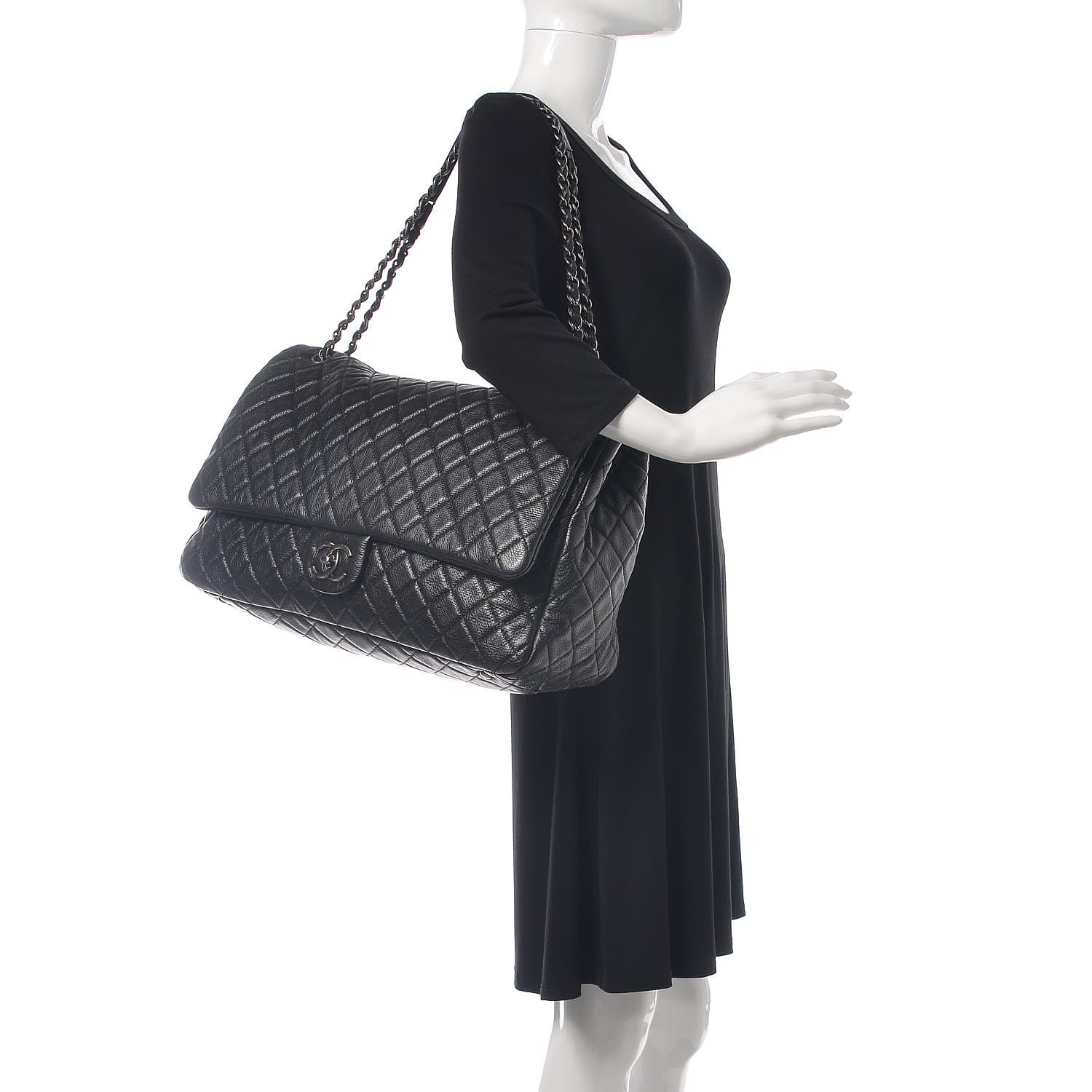Chanel Calfskin Quilted XXL Travel Flap Bag Black 2 of 7