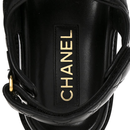 Chanel Lambskin Velcro CC Pearl Bow Dad Sandals 38 Black 7 of 10