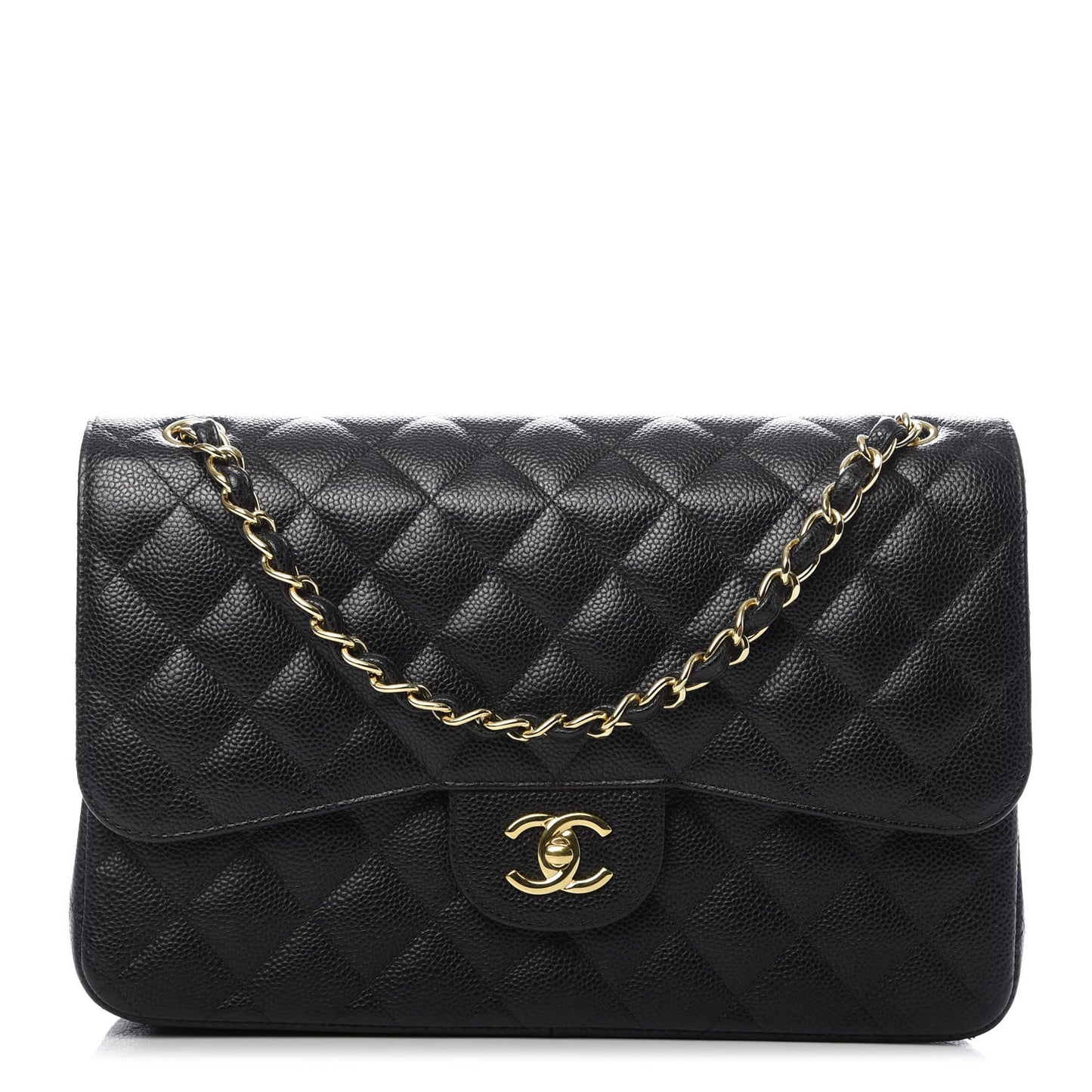 Caviar Quilted Jumbo Double Flap Black