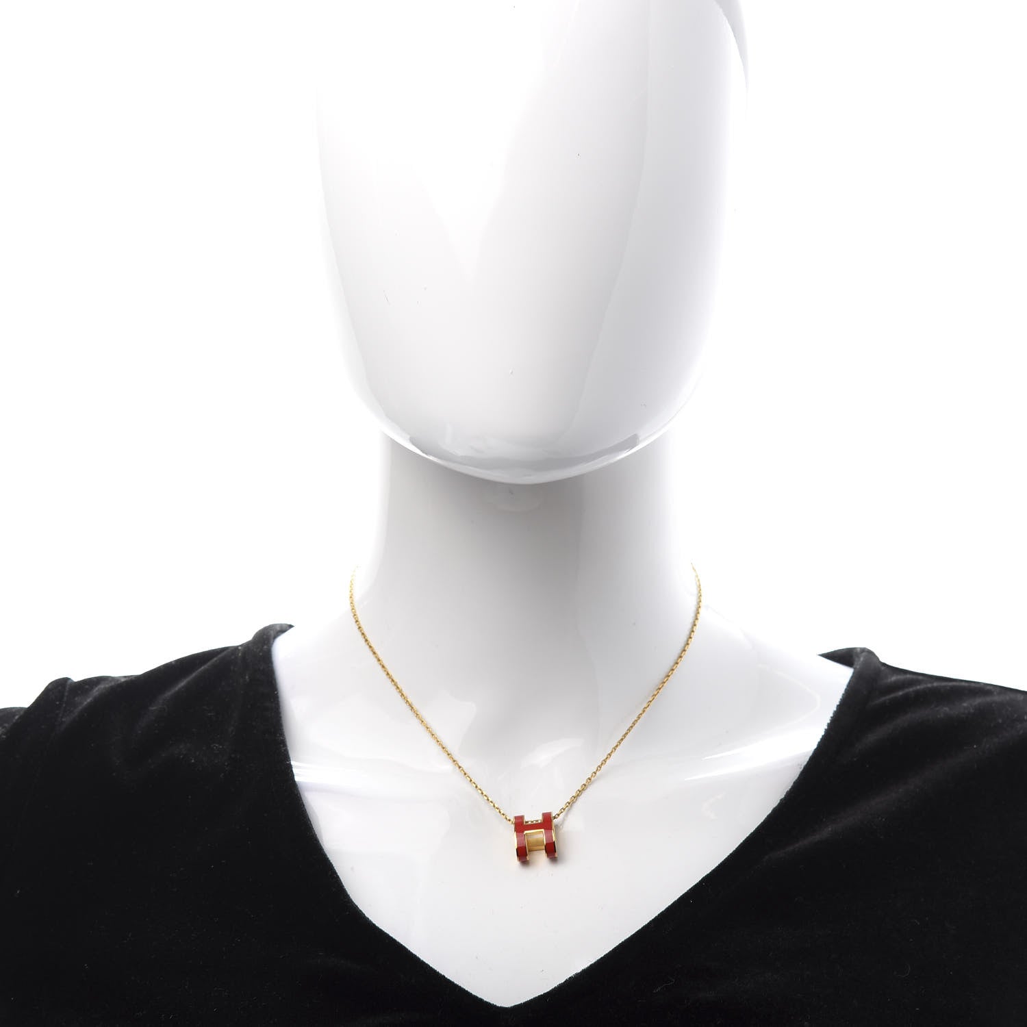 Hermes Lacquered Gold Pop H Pendant Necklace Rouge Corail 2 of 7
