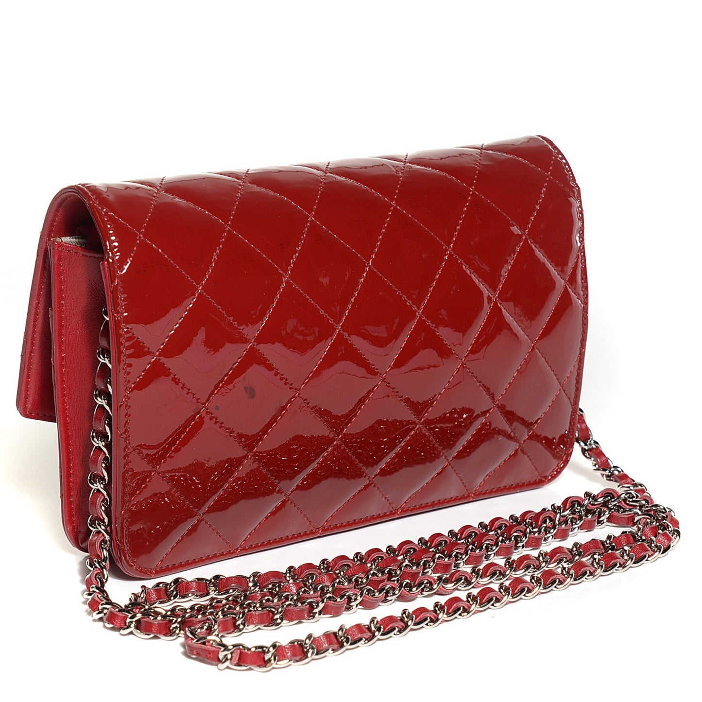 Patent Quilted Brilliant Wallet On Chain WOC Red