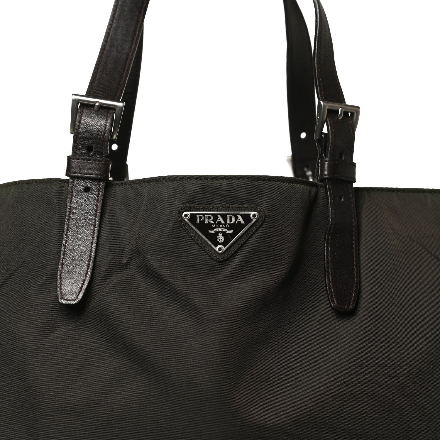 Prada Tessuto Nylon Soft Calfskin Tote Dark Brown 12 of 21