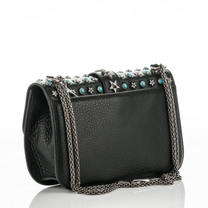 Valentino Garavani Pebbled Calfskin Star Studded Medium Lock Flap Black 3 of 6