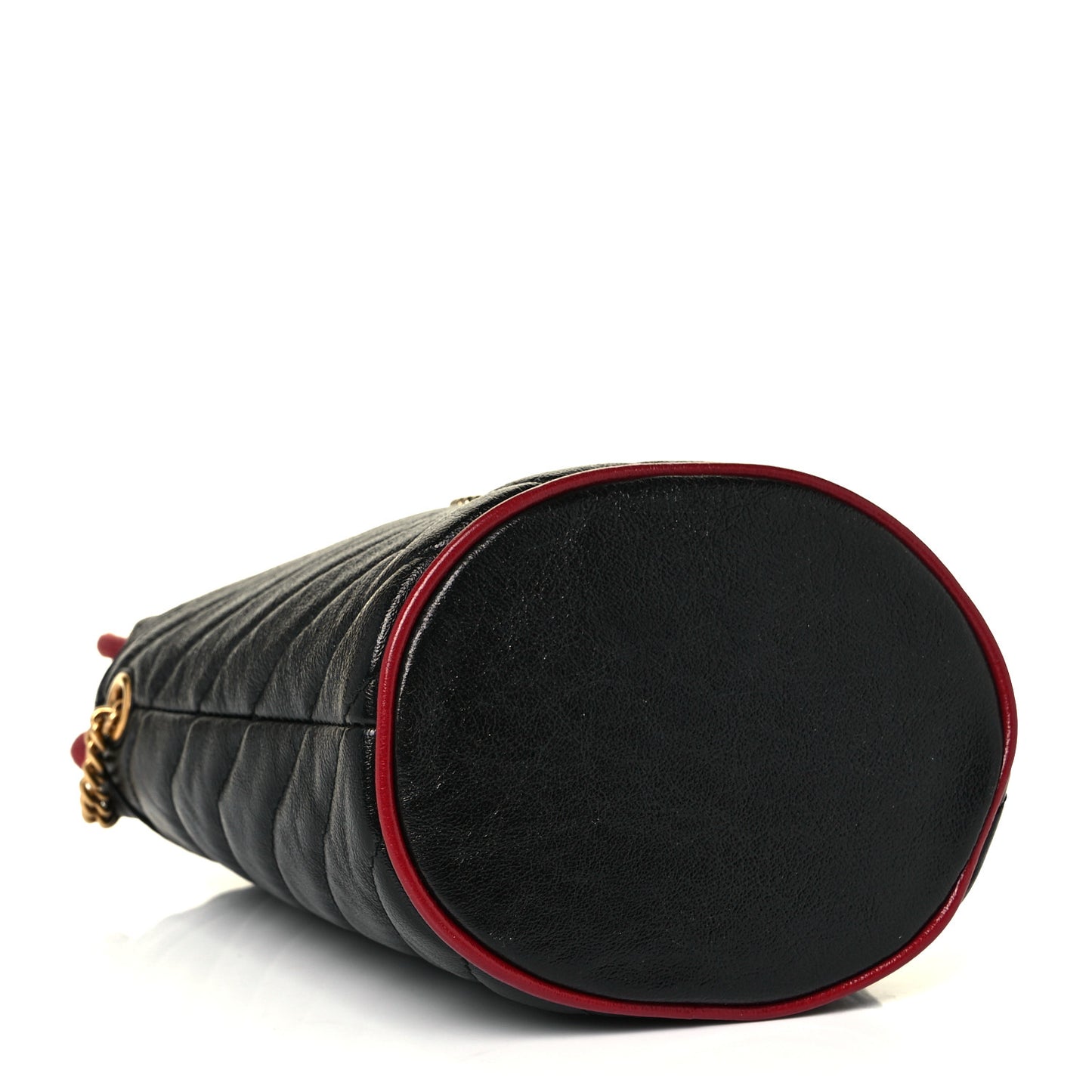 Vintage Effect Calfskin Matelasse Diagonal Mini Torchon GG Marmont 2.0 Bucket Bag Black Romantic Cherry