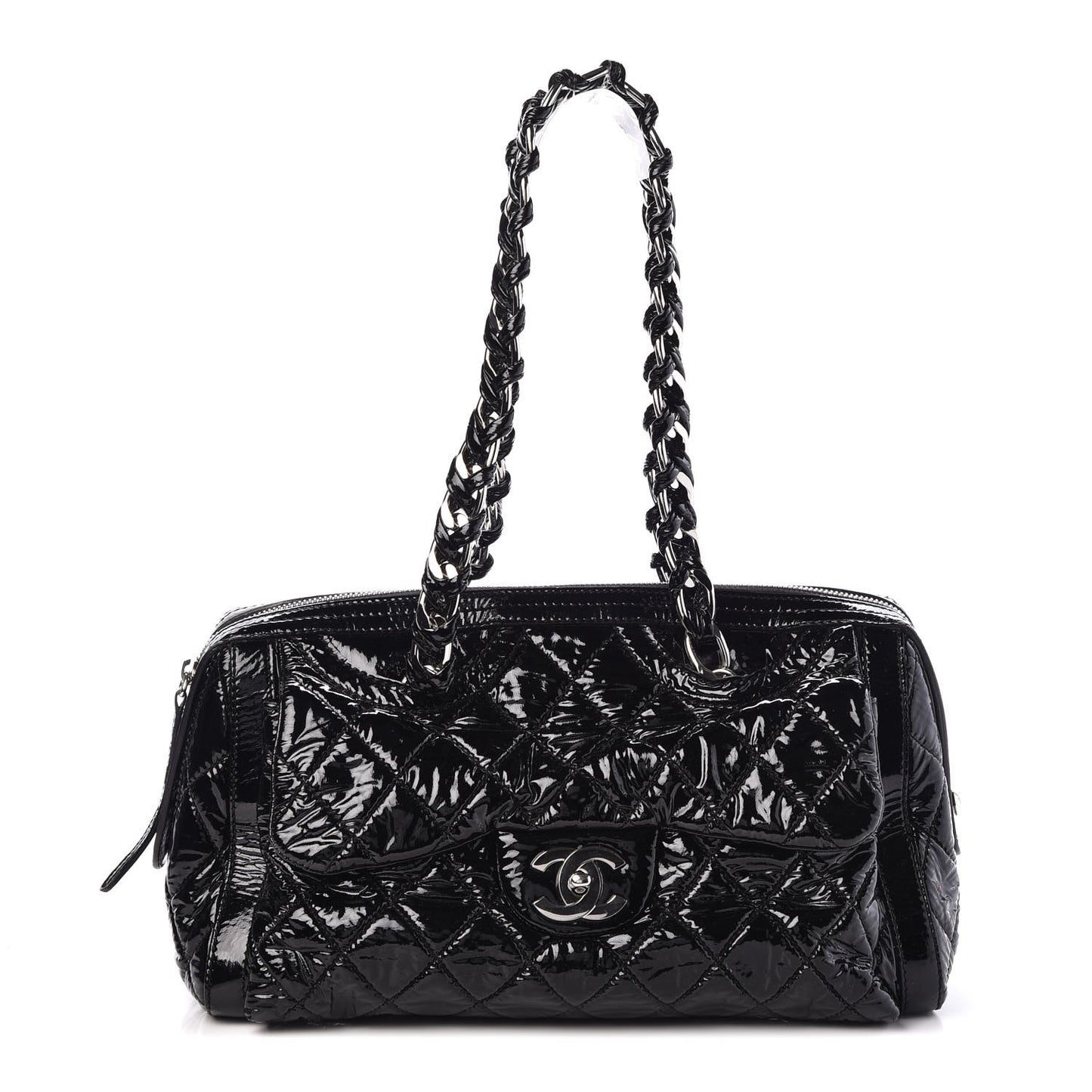 Patent Quilted Day Glo Flap Black