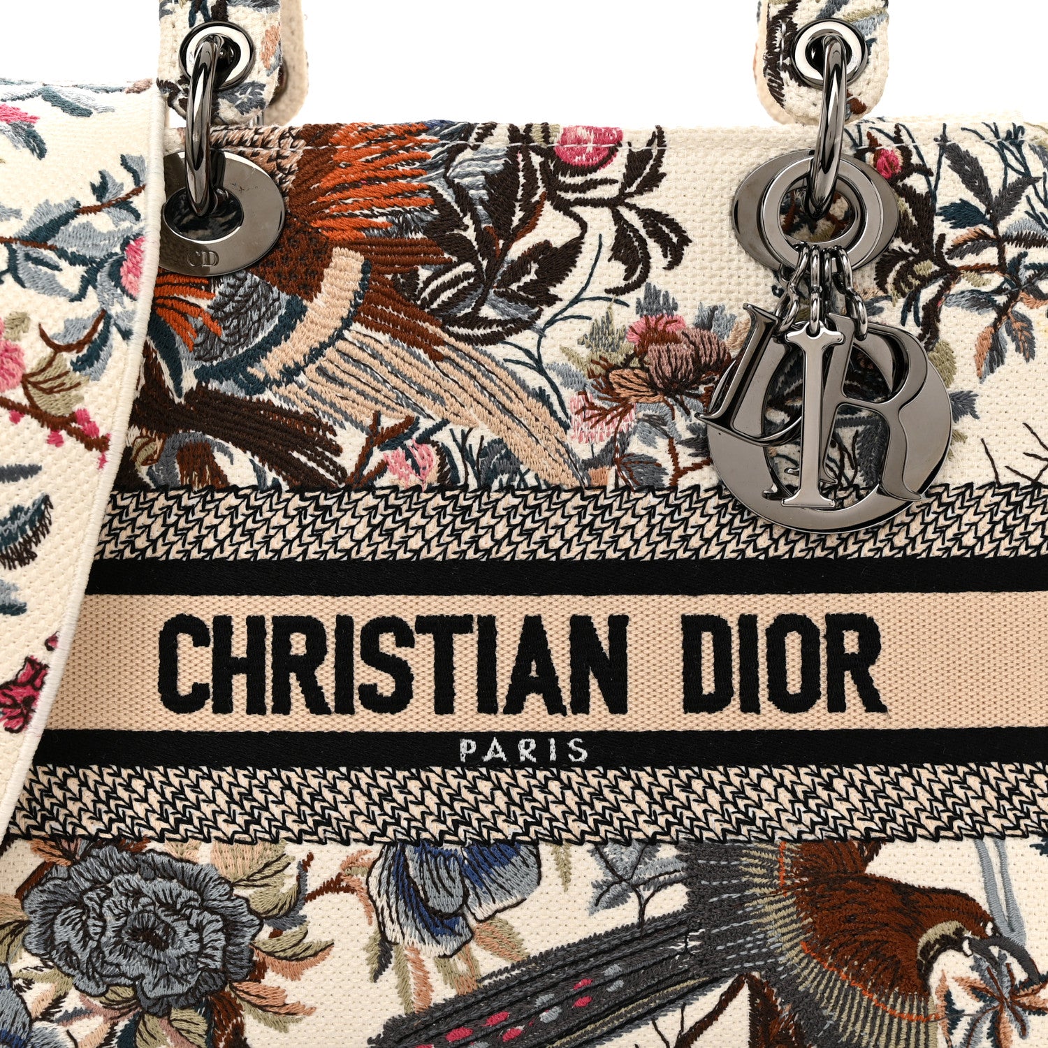 Christian Dior Canvas Embroidered Jardin D'Hive Medium Lady D-Lite Ecru Multicolor 7 of 12