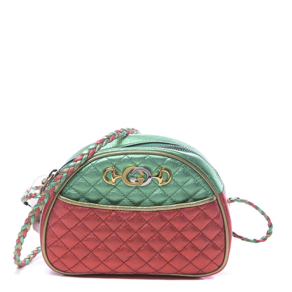 Gucci Laminated Nappa Trapuntata Mini Zumi Dome Shoulder Bag Rosso Jasmine Green Rame 1 of 10